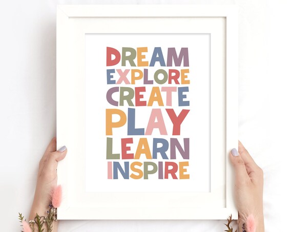 Dream Explore Create Play Learn Inspire Colorful Classroom Poster