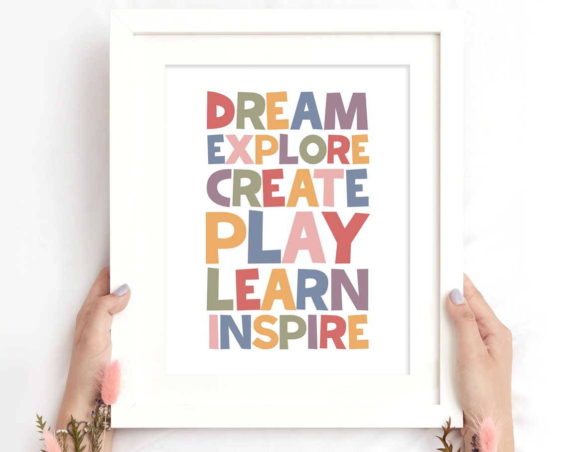 Dream Explore Create Play Learn Inspire Colorful Classroom Poster