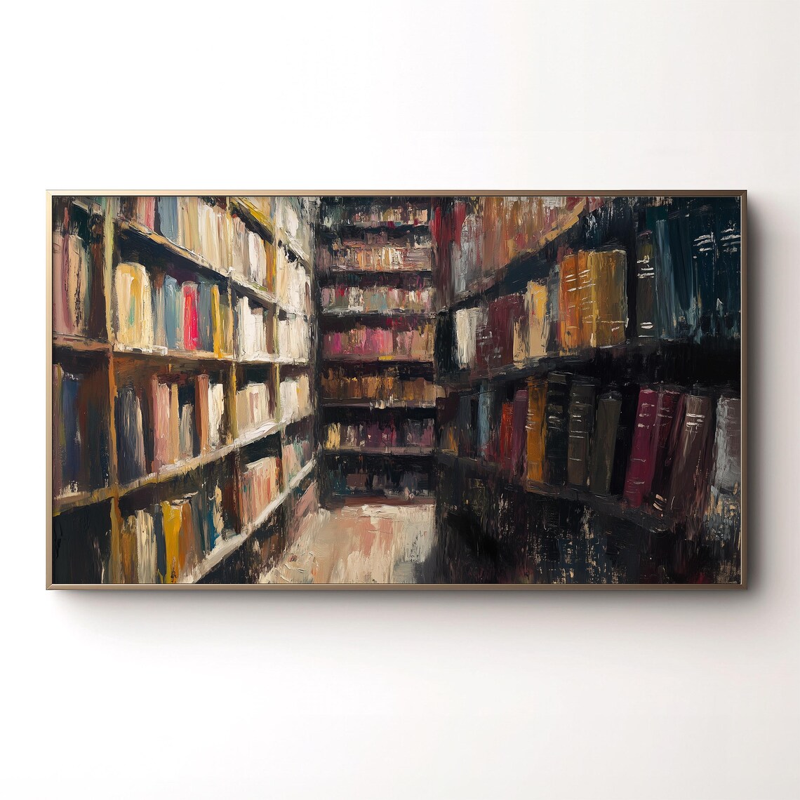 Library Frame Tv Art Library Bookshelf The Frame Moody Vintage Aesthetic Bookshelf Painting - Image 2