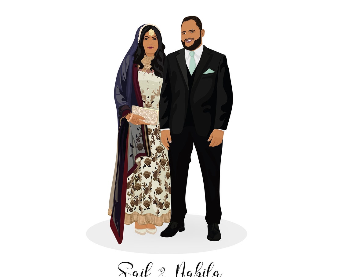 Custom Indian Couple Wedding Portrait Personalized Gift Poster