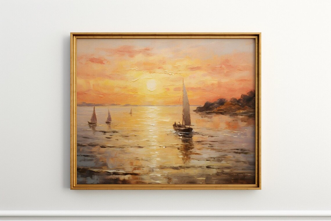 Sailing Into The Sunset Reflections On Water Antique Print