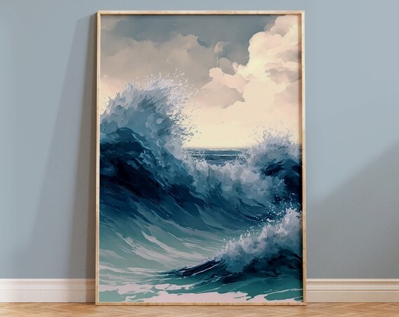 Ocean Wave Crashing Surf Blue Seascape Coastal Nature Art Print