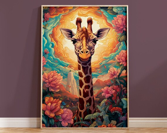 Colorful Giraffe Floral Psychedelic Jungle Sunset Wildlife Art Print