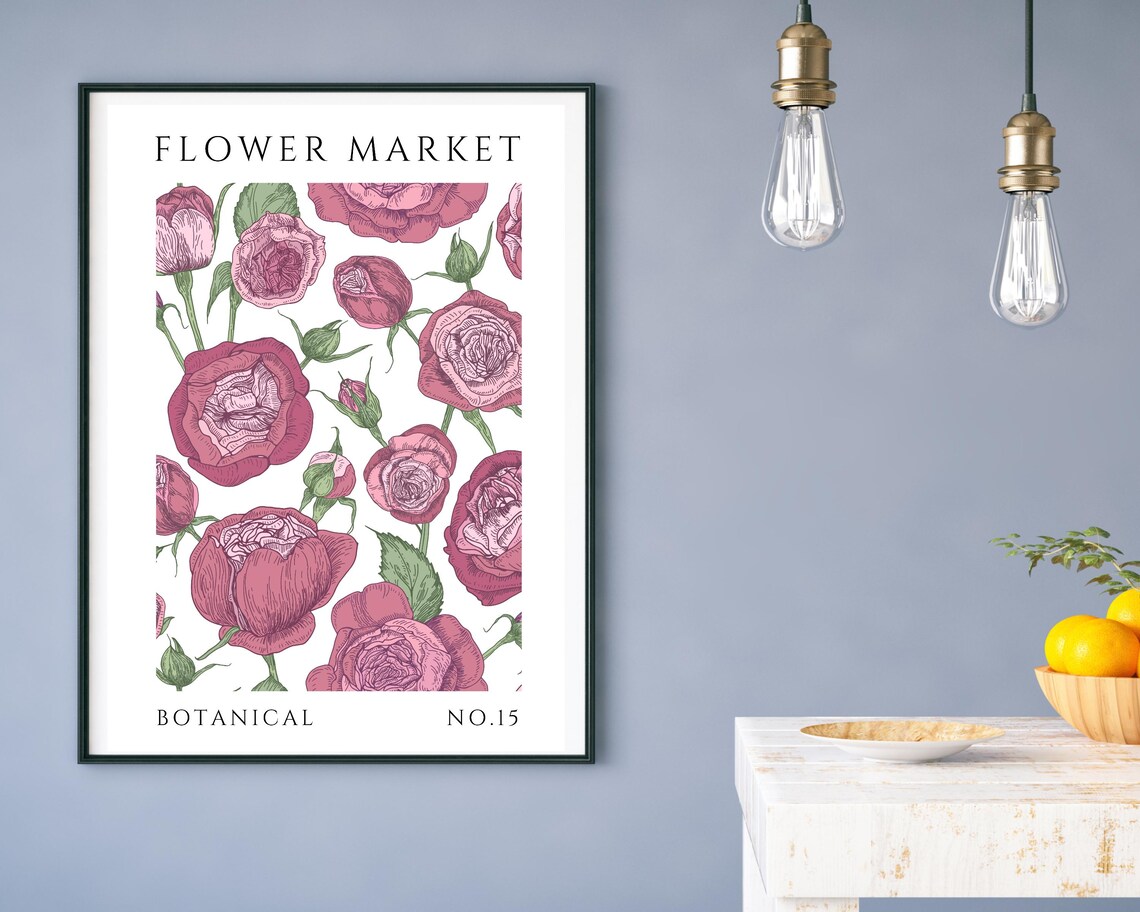 Flower Market Pink Roses Botanical Illustration No 15 Poster - Image 2