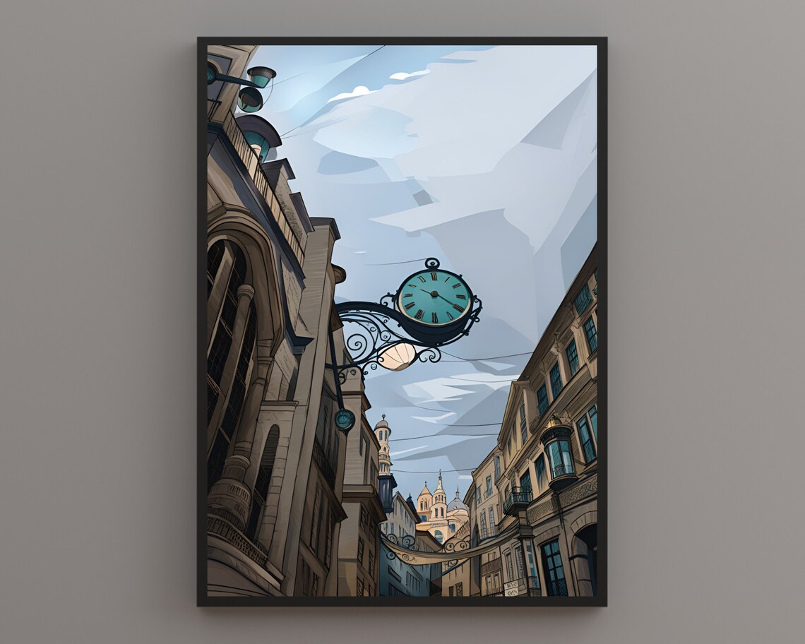 York Historic Street Scene Hanging Clock And Church Spires Poster