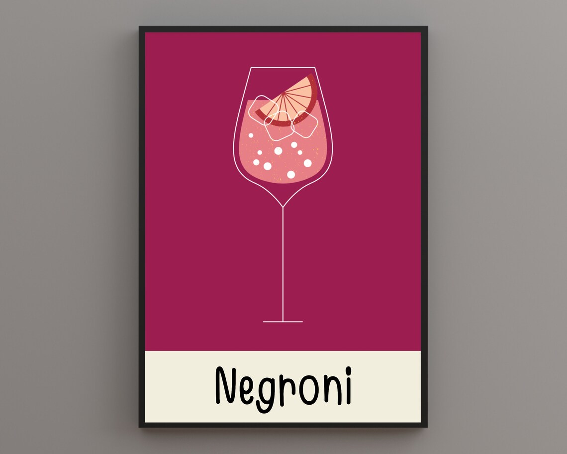 Negroni Wine Glass Magenta Minimalist Cocktail Bar Drink Poster