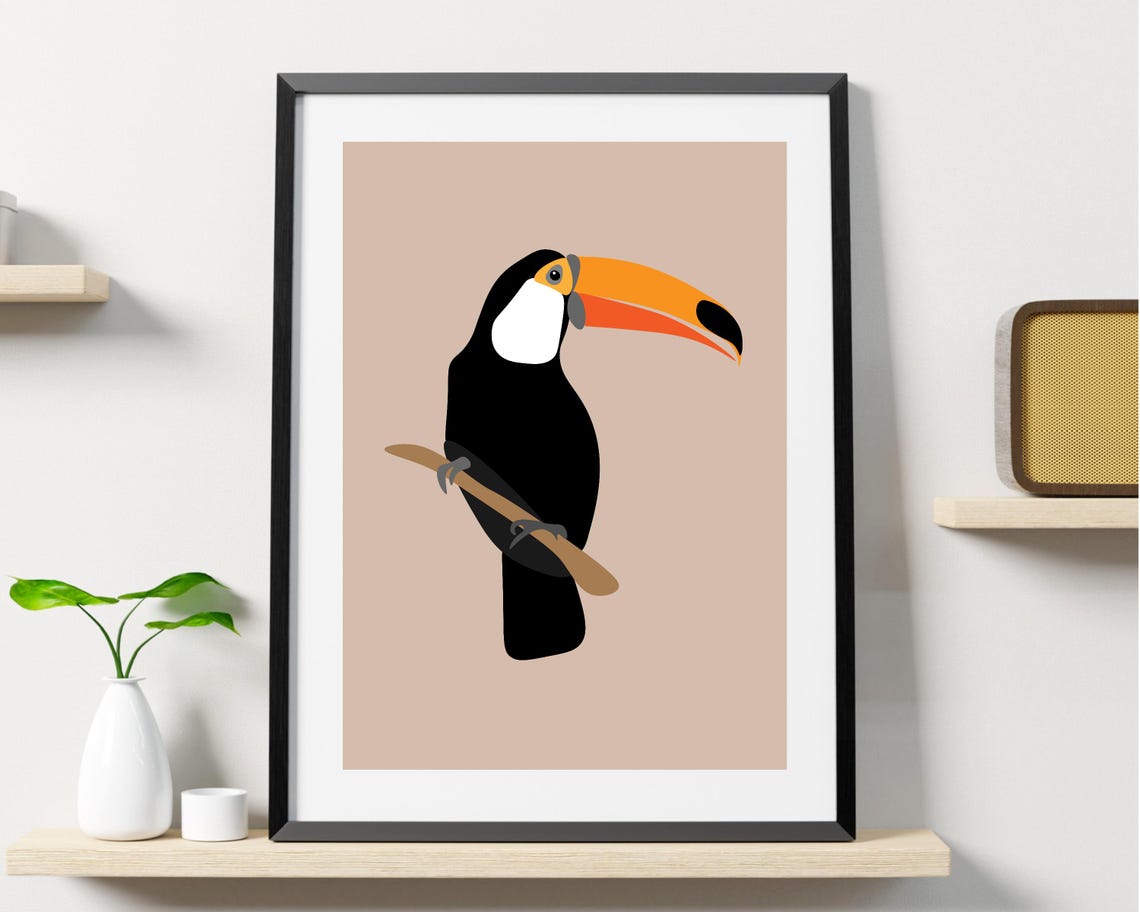 Toucan on a Branch with a Soft Blush Beige Background Poster - Image 2