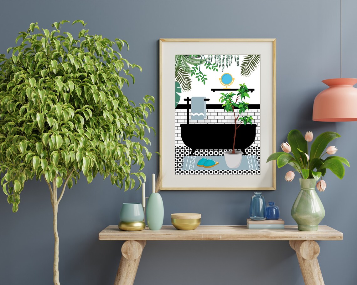 Blue Bathroom Botanical House Plants Art Print - Image 2