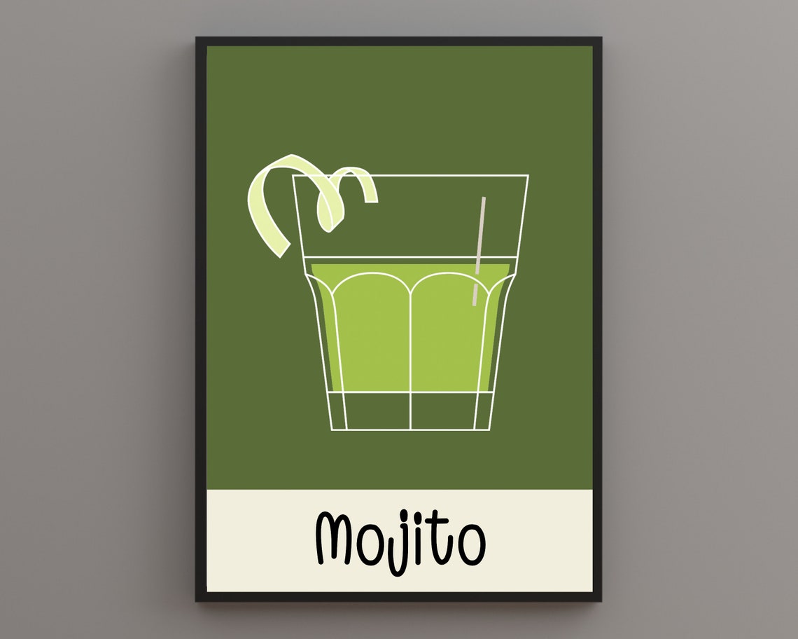 Mojito Green Glass Minimalist Cocktail Bar Drink Illustration Poster