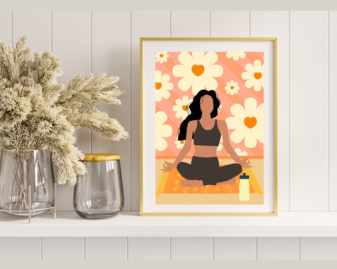 Groovy Yoga Girl Daisy Retro Orange Yoga Room Wall Meditation Poster - Image 2