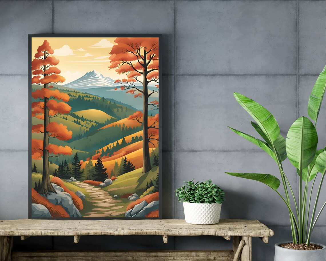 Lake District Autumn Hills Stone Trail Toward Snowy Peak Poster - Image 2