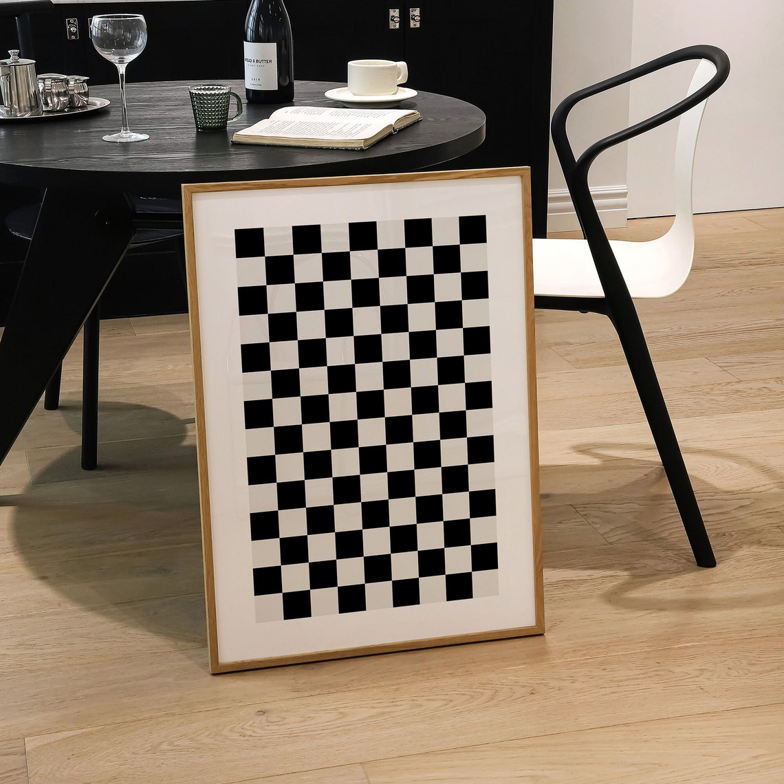 Black and White Checkered Poster Bordered Retro Graphic Artwork - Image 2