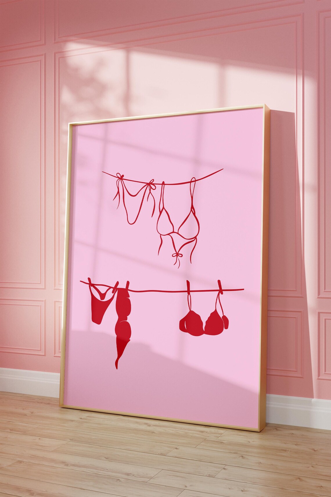 Red Bikini Clothesline Pink Coquette Girly Swimwear Room Decor Art Print