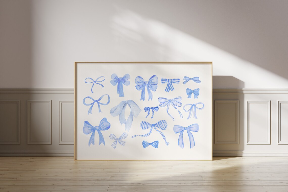 Bows Blue Aesthetic Poster, Preppy Dorm Decor