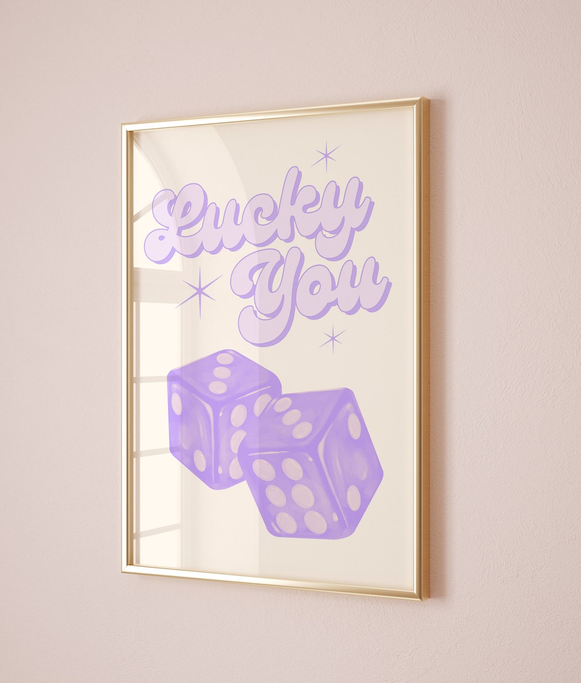 Lucky You Purple Dice Retro Script Fun Playful Party Room Poster - Image 2