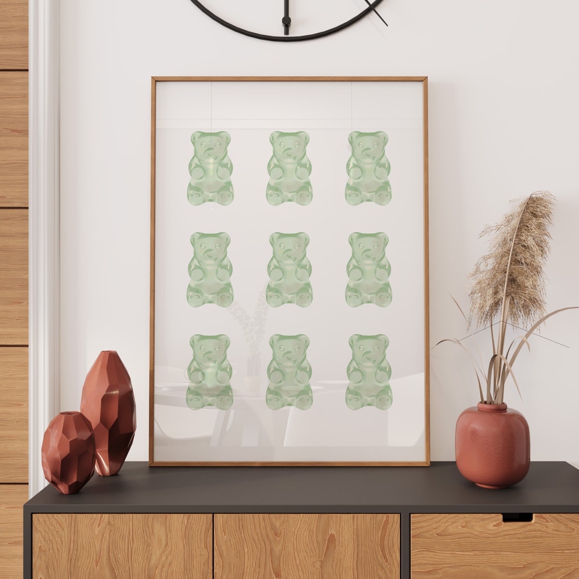 Fresh Green Gummy Bears Nine Grid Preppy Sweet Candy Art Poster - Image 3