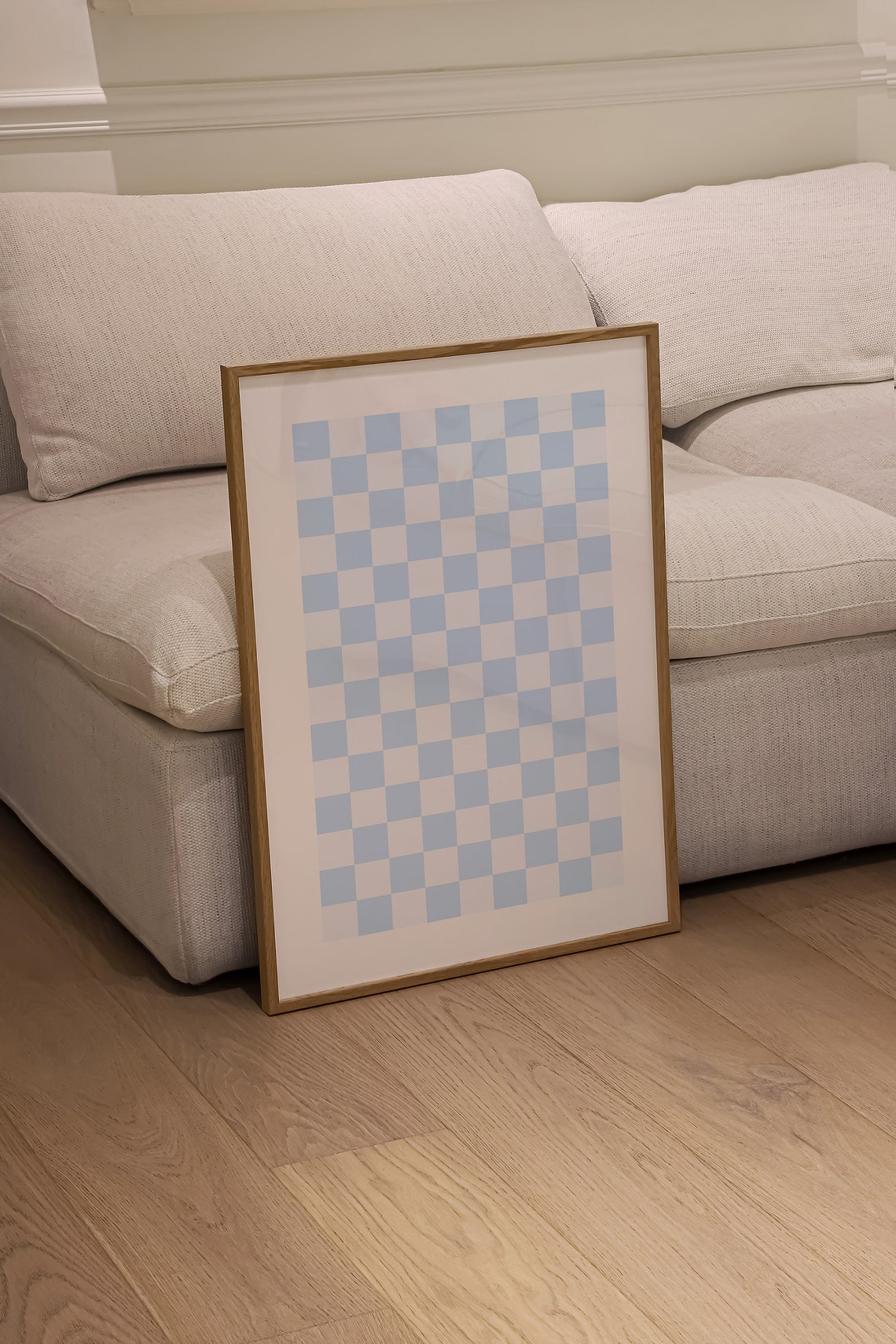 Light Blue Checkered Pattern Preppy Retro Aesthetic Wall Art