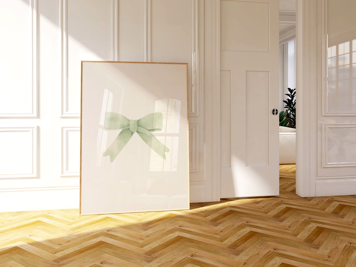 Sage Green Watercolor Bow Balletcore Coquette Room Decor Poster - Image 2
