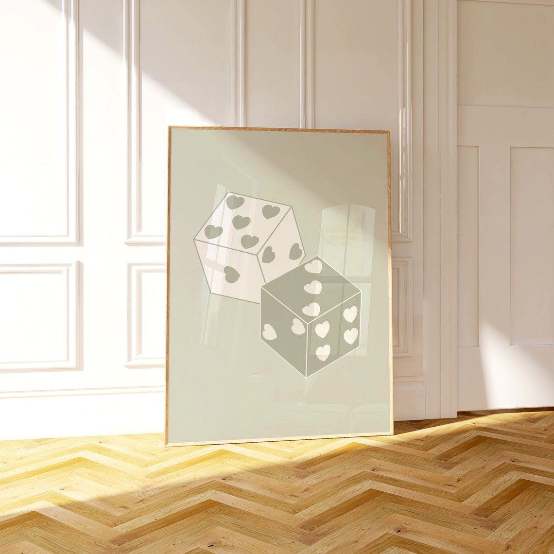 Sage Green Heart Dice Lucky Illustration Minimalist Art Poster - Image 3