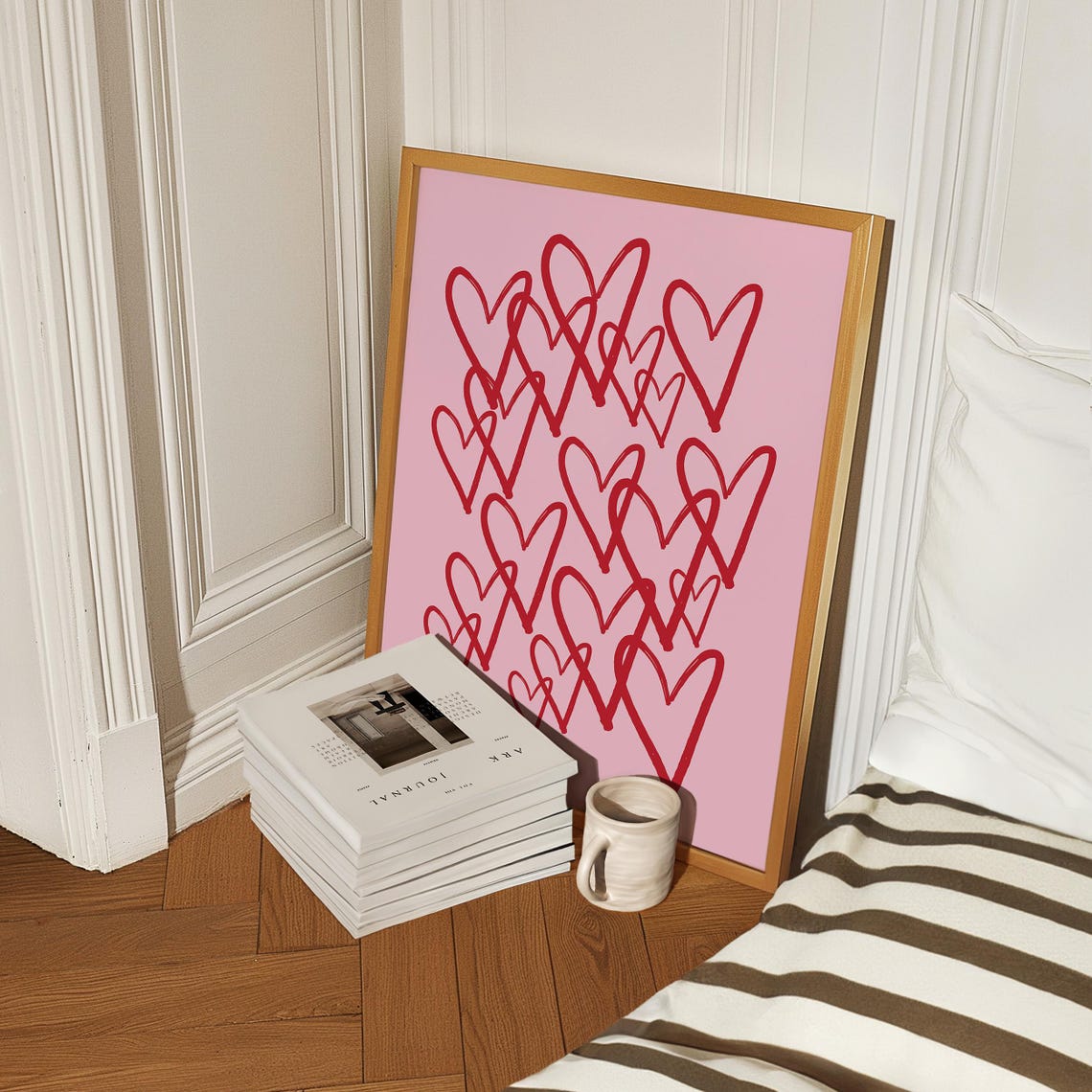 Red Doodle Hearts On Pink Girly Sweet Valentine Love Art Poster - Image 2
