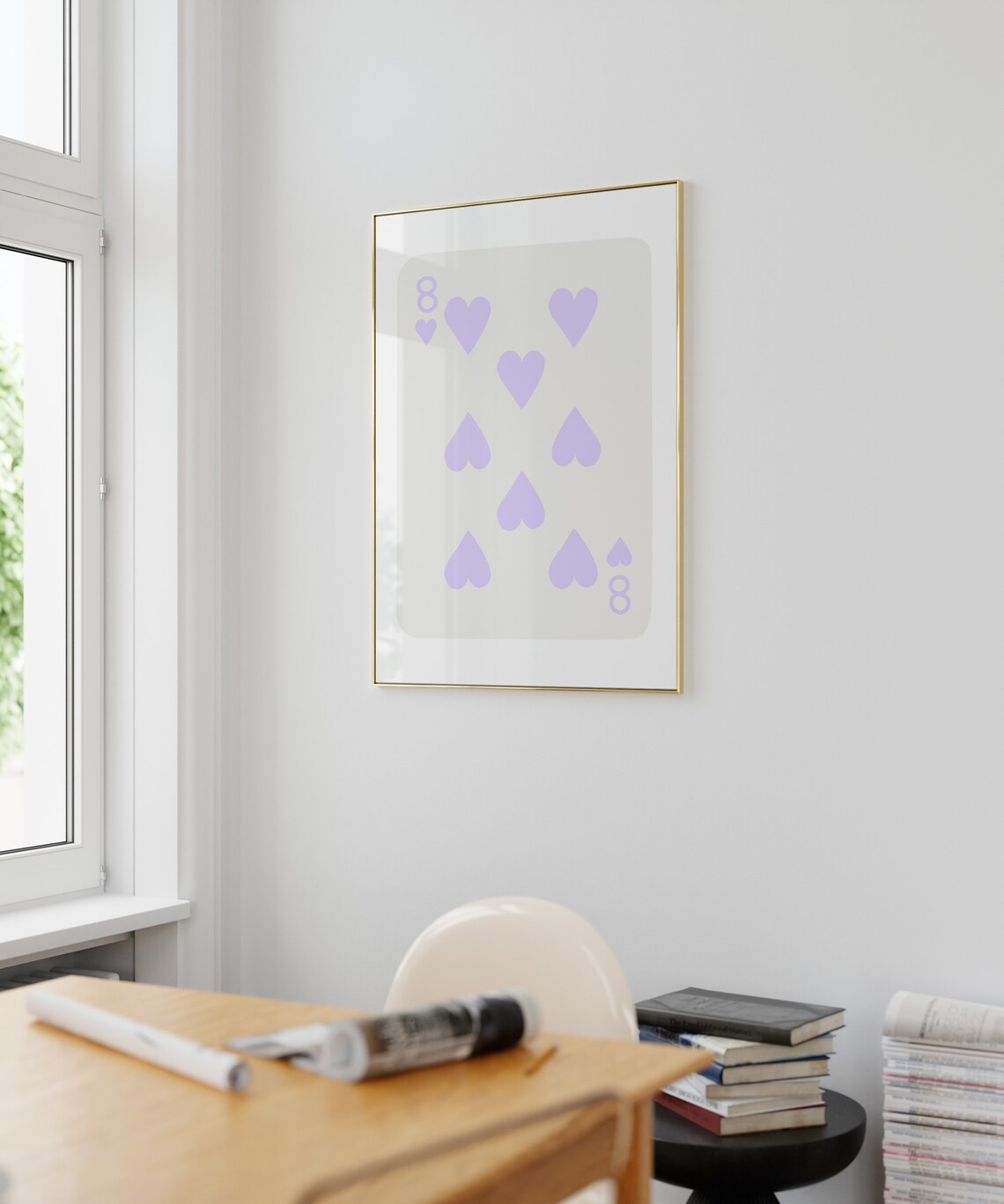 Lavender 8 of Hearts Playing Card Minimalist Preppy Pastel Wall Poster - Image 3