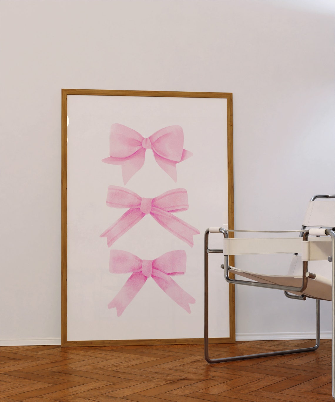 Pink Watercolor Ribbon Bows Trio Balletcore Coquette Wall Art - Image 3