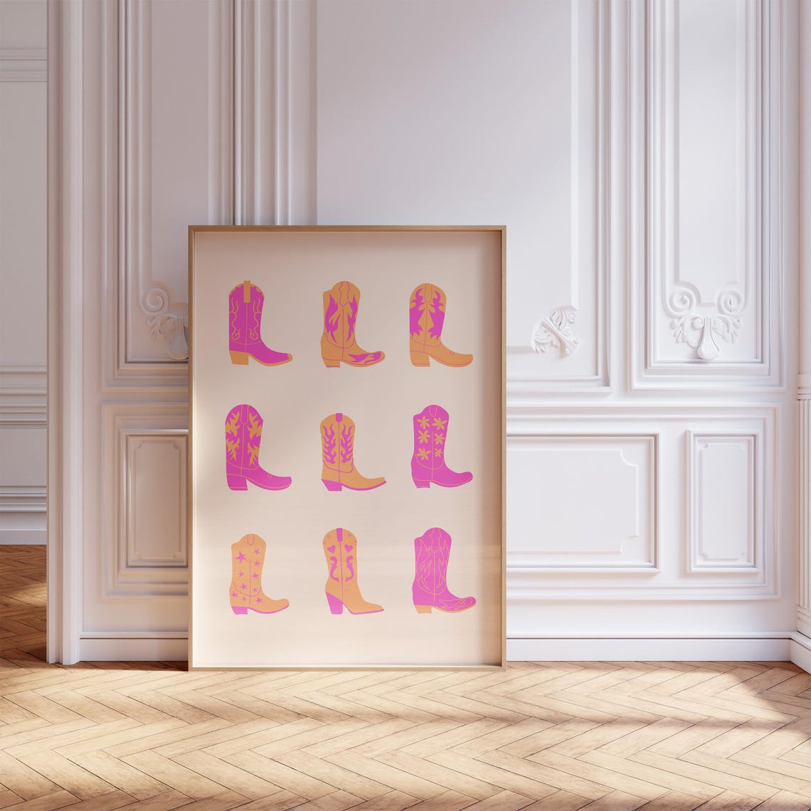 Pink Orange Cowboy Boots Grid Western Girly Preppy Dorm Poster