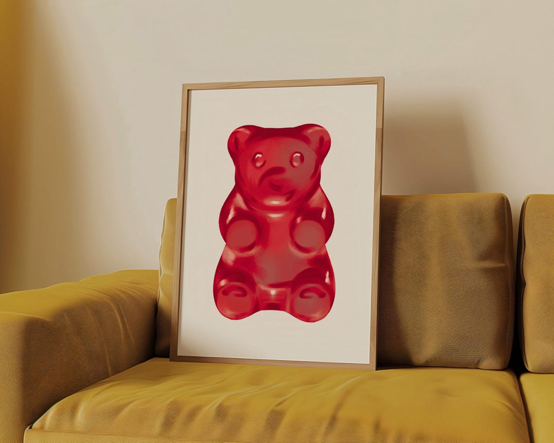 Glossy Red Gummy Bear Pop Candy Y2K Fun Trendy Kids Room Poster - Image 2