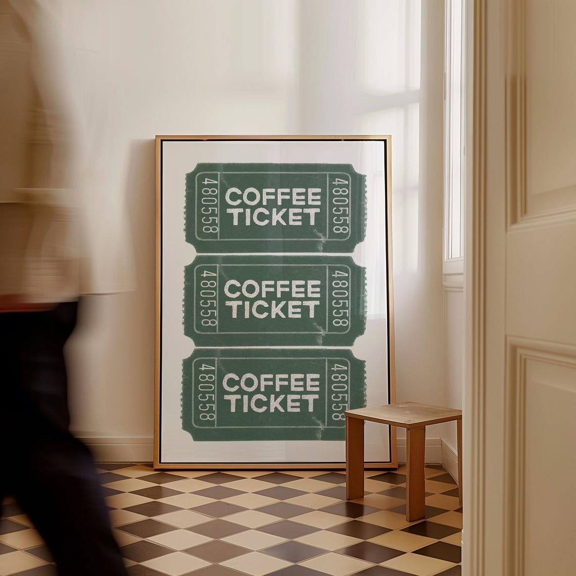 Coffee Ticket Stub Trio Vintage Green Retro Kitchen Gallery Poster