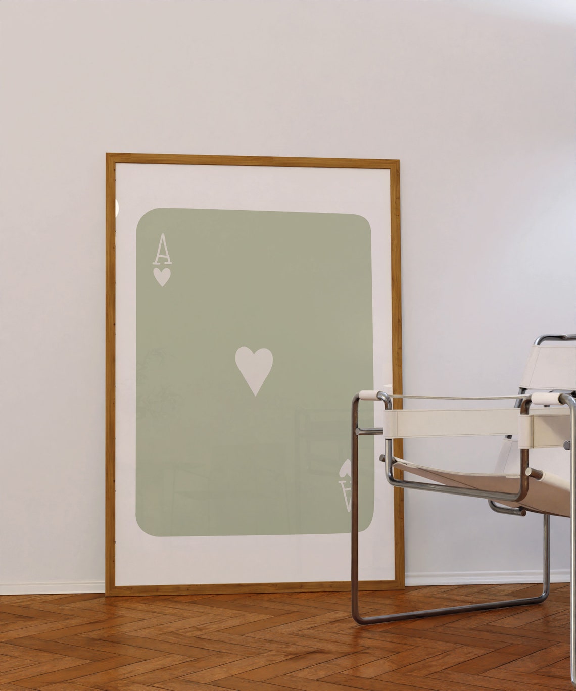Sage Green Ace of Hearts Minimal Card Trendy Pastel Wall Poster - Image 3