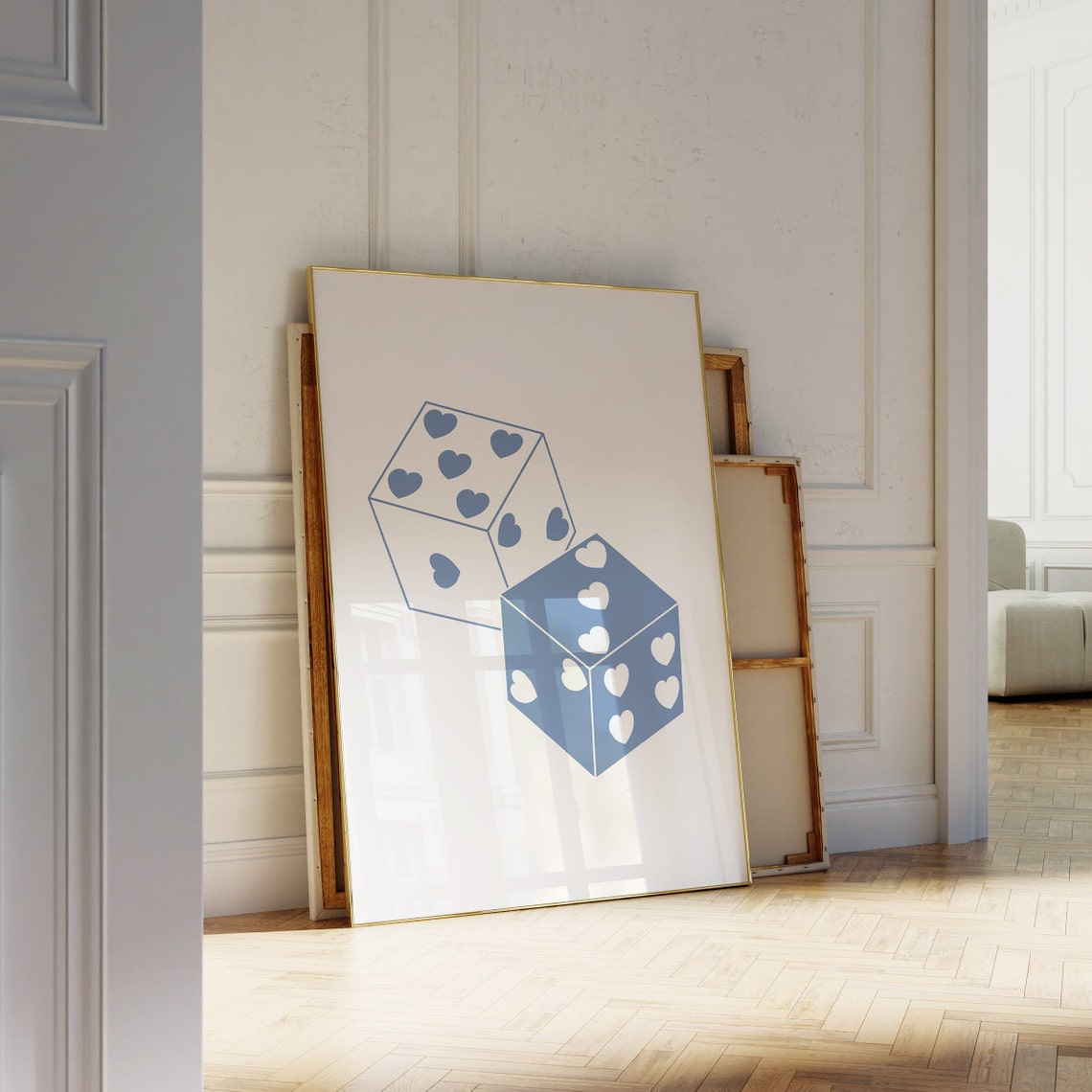 Blue Heart Dice White Line Minimalist Game Poster Art Game Room Decor - Image 2