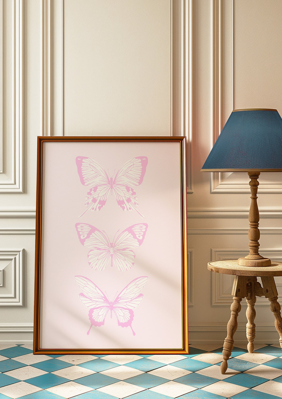 Dreamy Pink Butterflies Trio Blush Preppy Aesthetic Art Print - Image 3