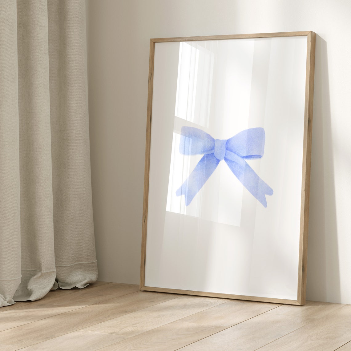 Simple Minimal Light Blue Watercolor Bow Neutral Nursery Art Print - Image 2