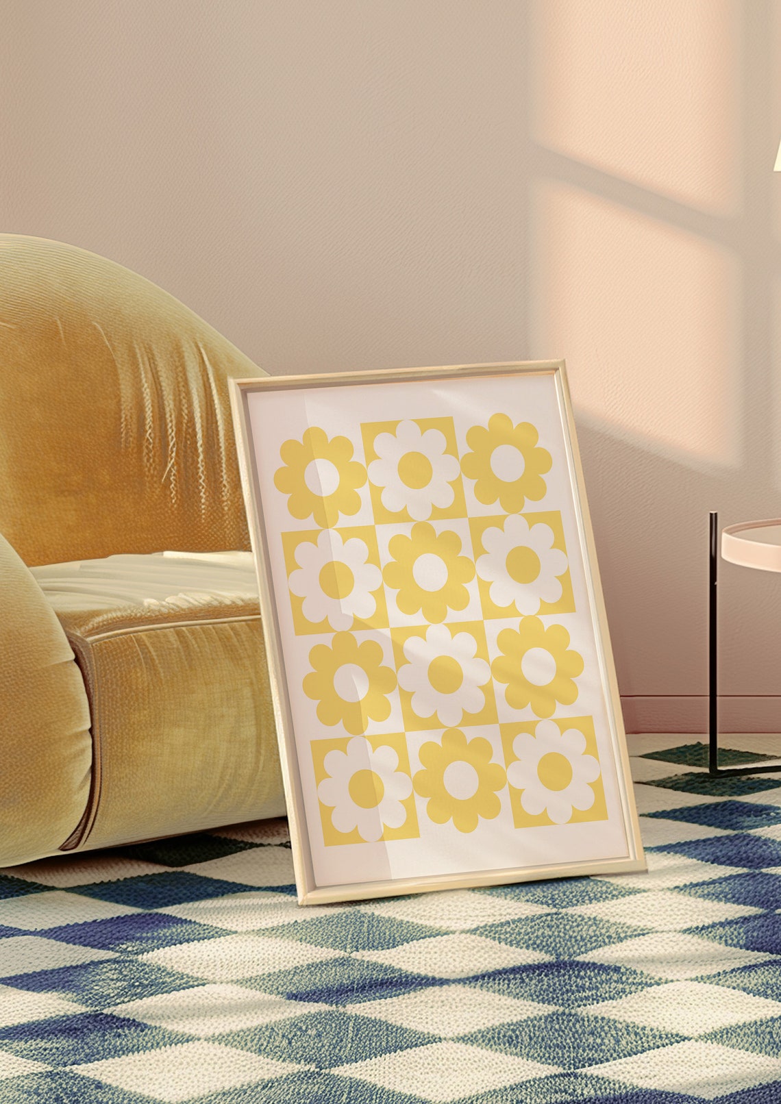 Yellow Retro Daisy Flower Grid Groovy 70s Wall Room Decor Poster - Image 3