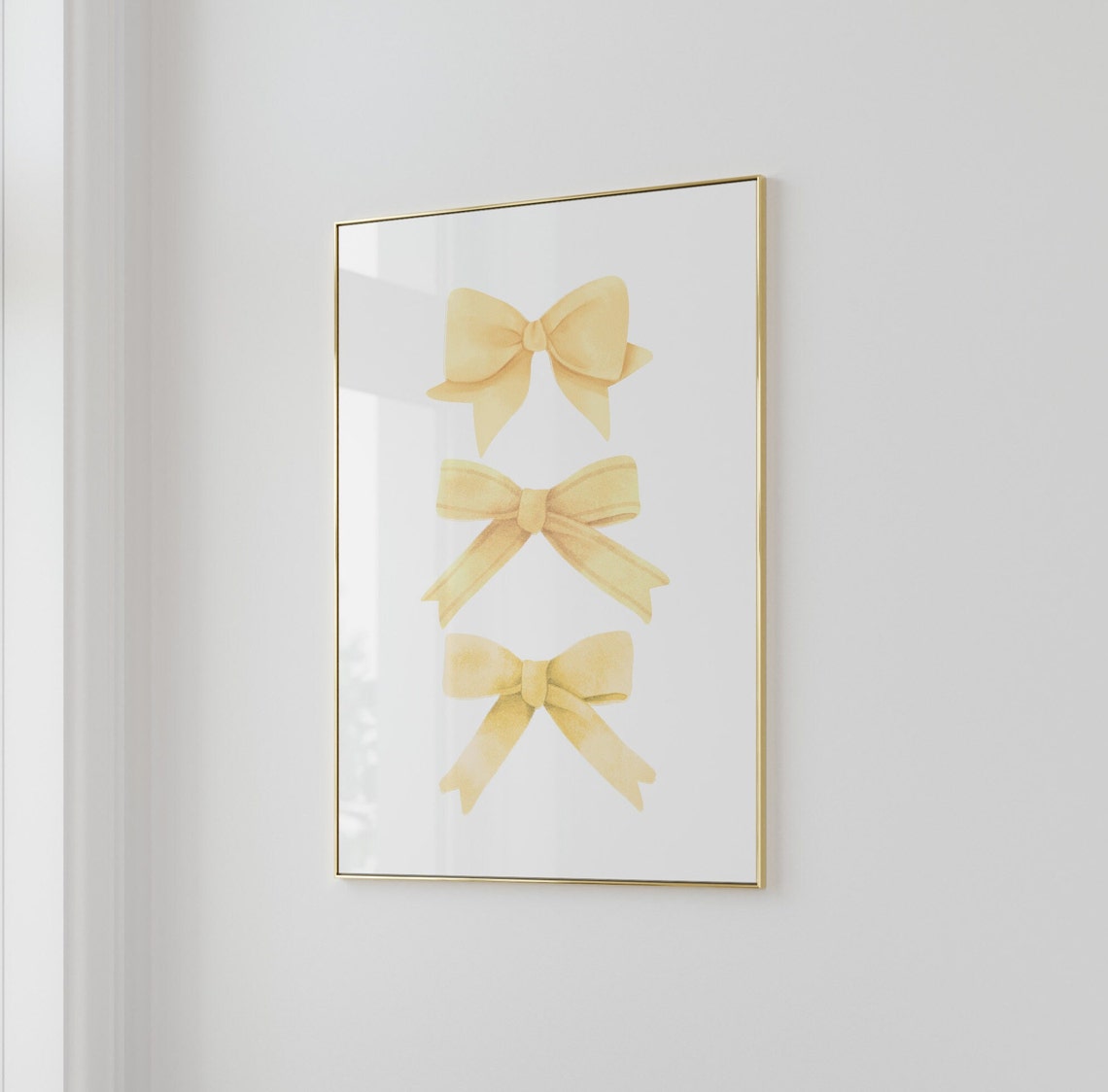 Yellow Watercolor Ribbon Bows Trio Vertical Coquette Wall Art