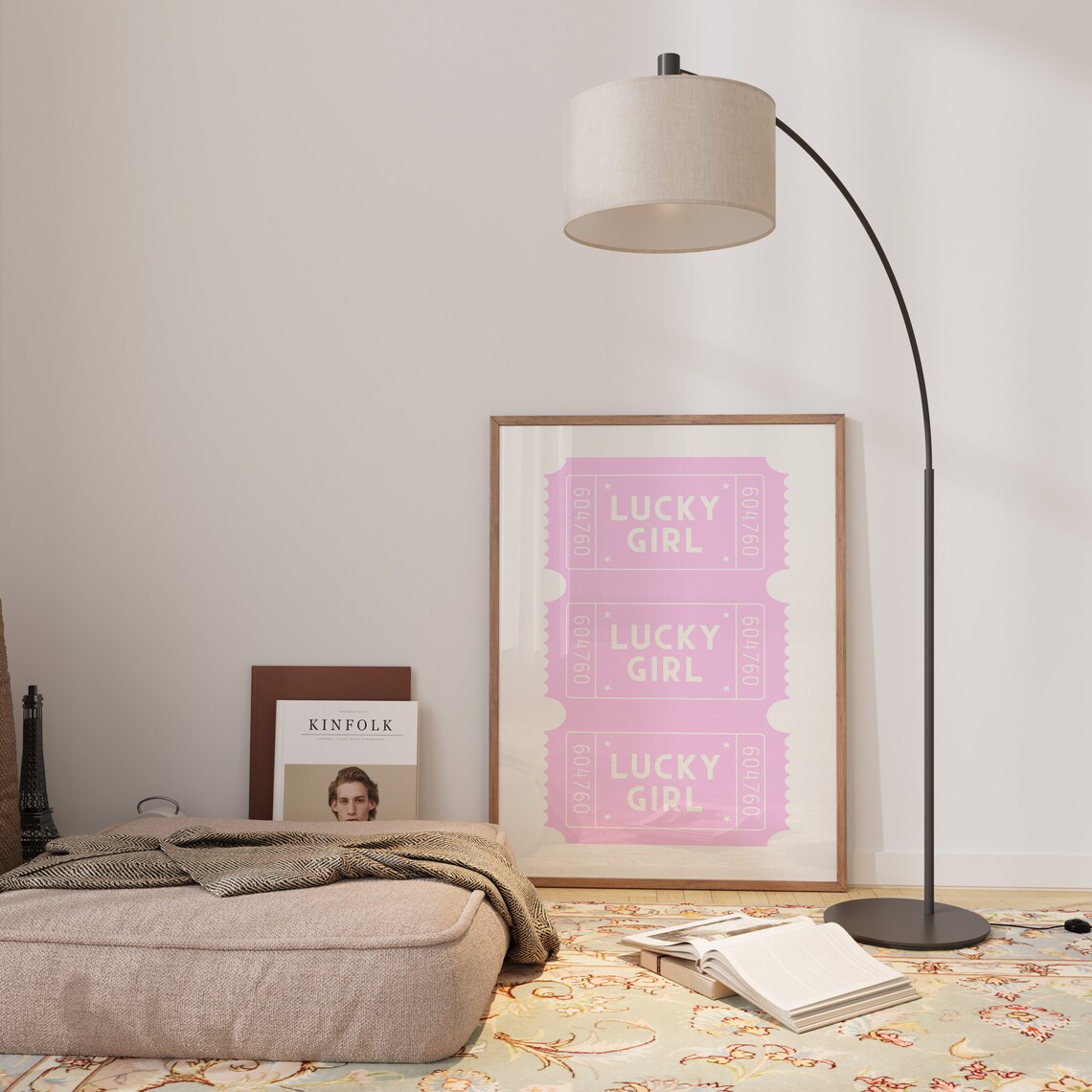 Lucky Girl Pink Ticket Stubs Triple Retro Typography Preppy Room Poster - Image 2