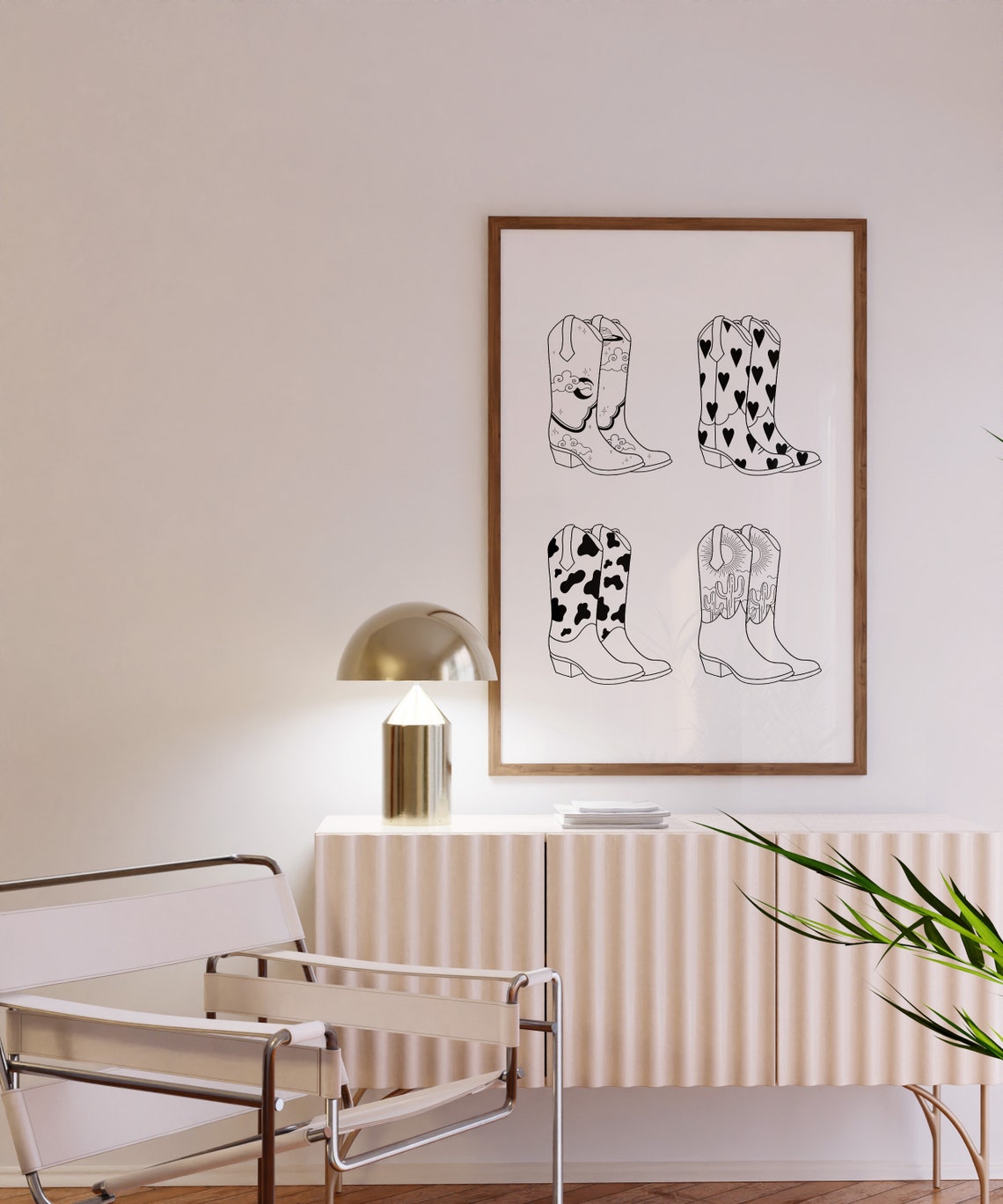 Cowboy Boots Line Art Quartet Black Ink Western Minimalist Poster - Image 3