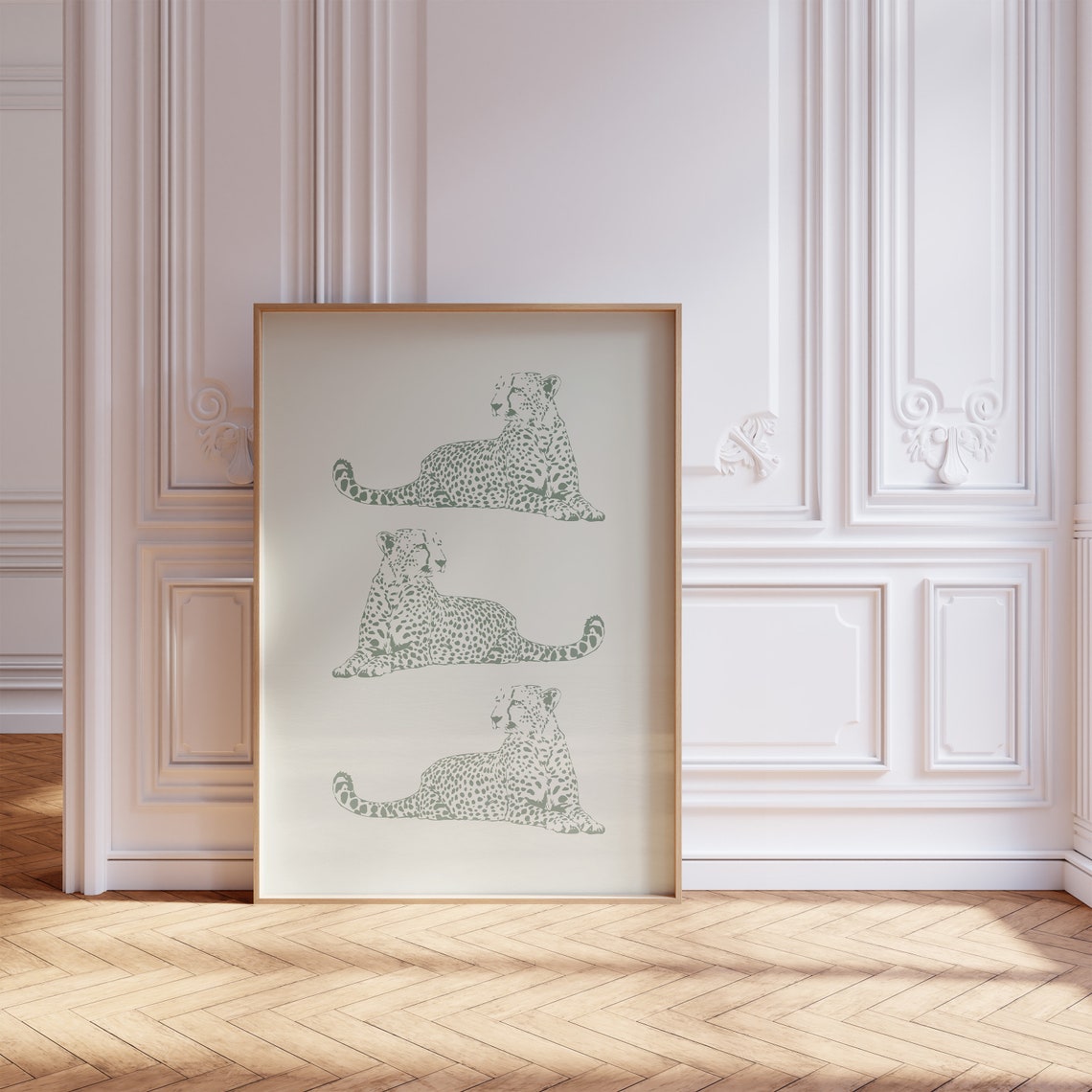 Sage Green Cheetahs Trio Spotted Wild Cat Minimalist Art Poster - Image 3