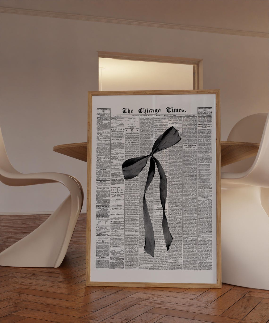 Chicago Times Newspaper Single Large Black Bow Minimalist Poster - Image 3