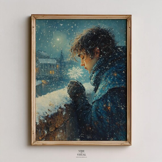 Moody Winter Jack Frost Painting Festive Fairytale Scene Cozy Holiday Wall Art Textured Impressionist Style 8