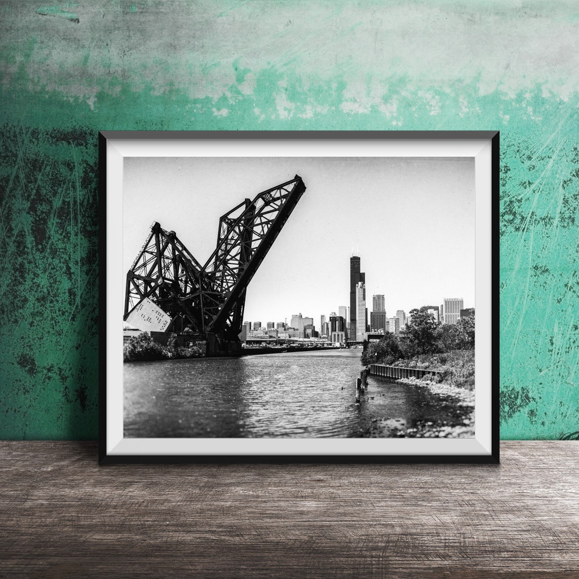 Chicago River Raised Drawbridge With Willis Tower Skyline Poster - Image 2