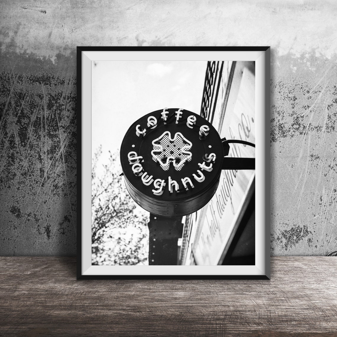 Coffee Doughnuts Round Black Vintage Shop Neon Sign Photography Poster - Image 2