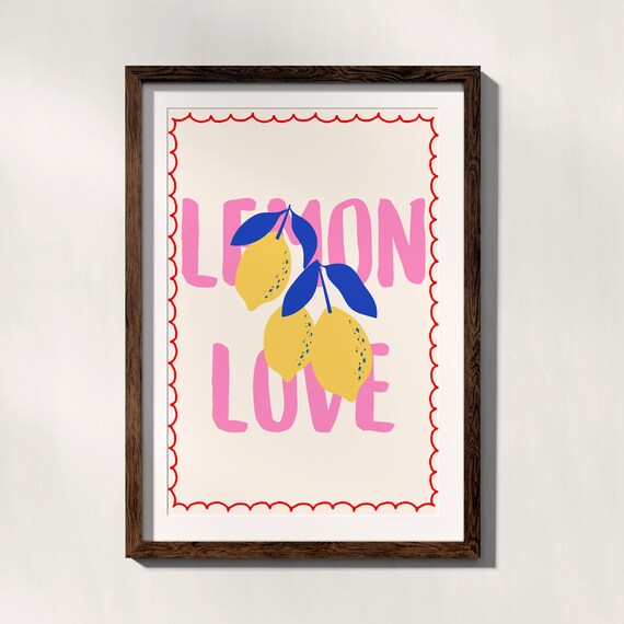 Lemon Love Citrus Fruit Illustration Pink Retro Kitchen Poster