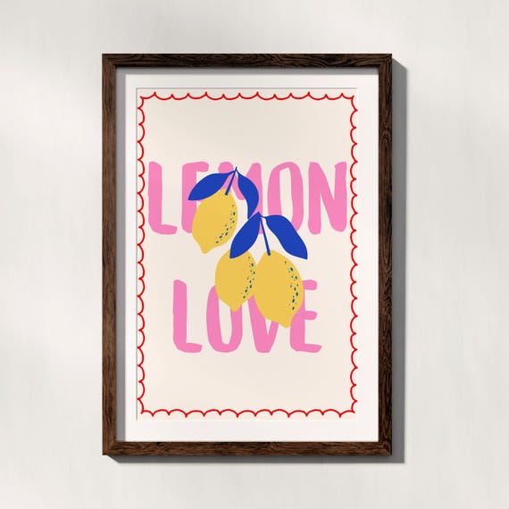 Lemons Wall Art Print Trendy Kitchen Food Illustration Modern Decor Citrus Fruit Retro Italian Summer Poster