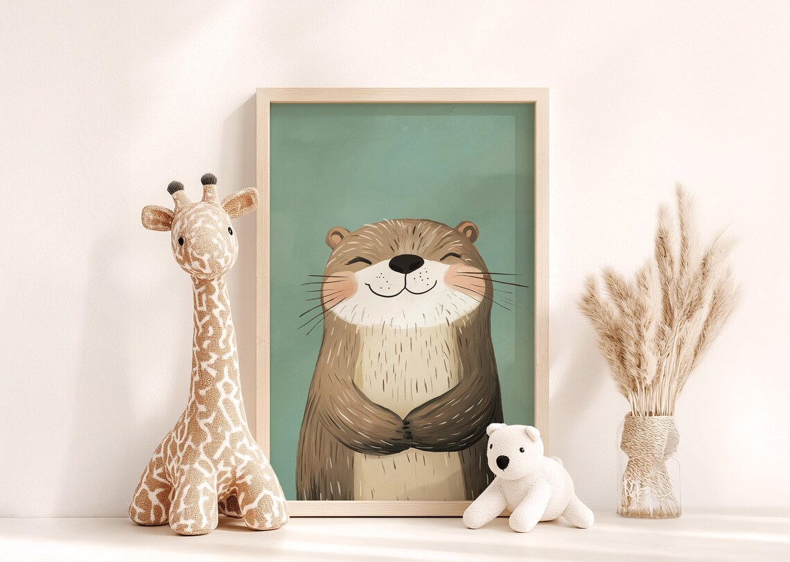 Cute Otter Art Print for Kids Room, Modern Nursery