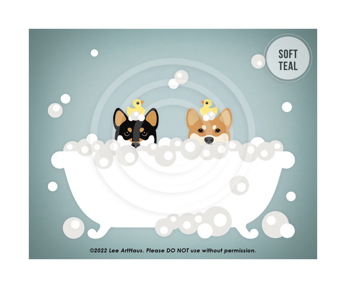 214dp Two Shiba Inu Dogs Peeking In Bathtub Wall Art Shiba Inu Decor Dog Bathroom Art Black And Tan Shiba Inu Dog Pet Portrait - Image 4