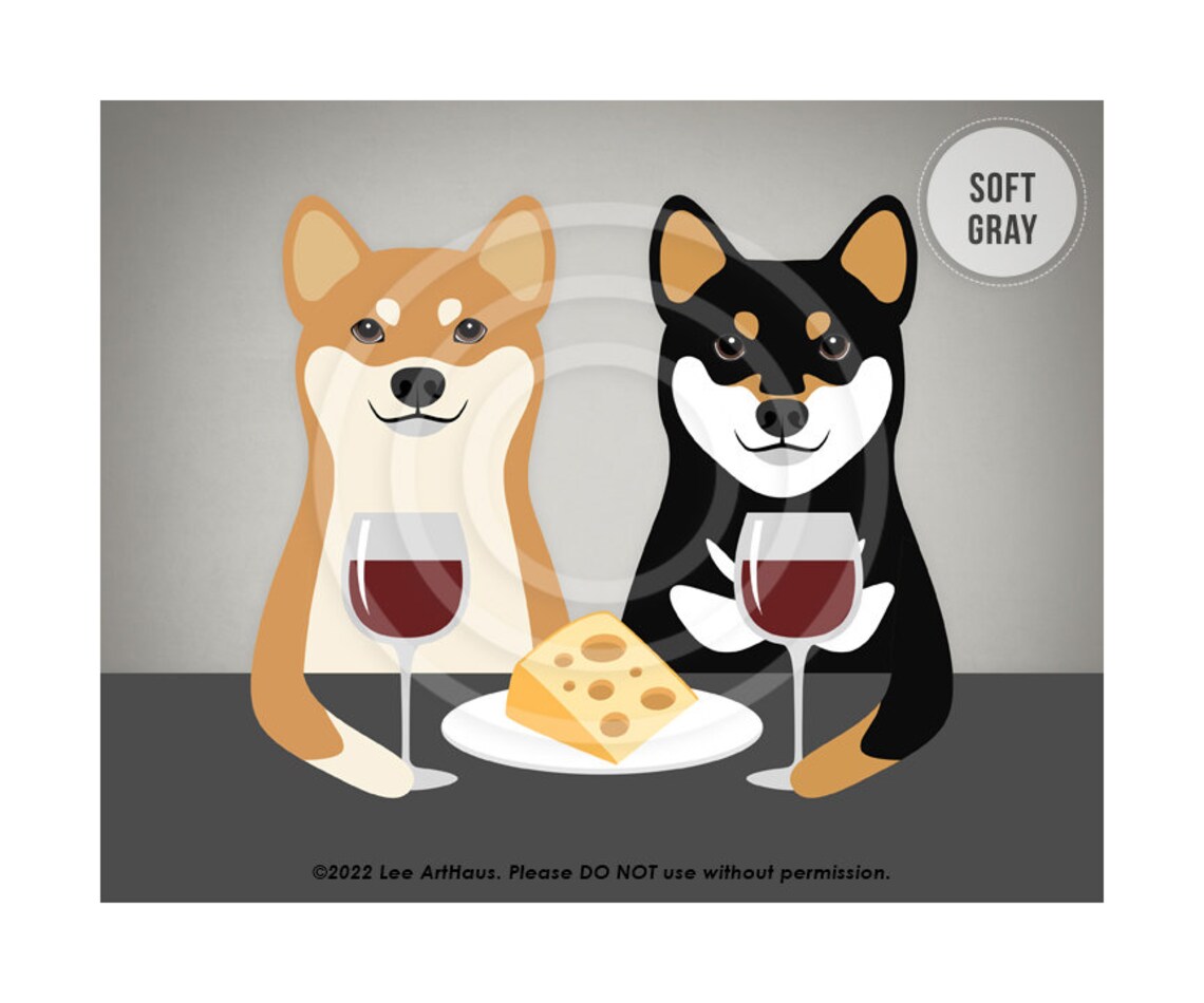 644dp Dog Art Prints Two Shiba Inu Dogs Drinking Wine Wall Art Shiba Inu Decor Wine And Cheese Shiba Inus Pet Portrait Funny Dog - Image 3