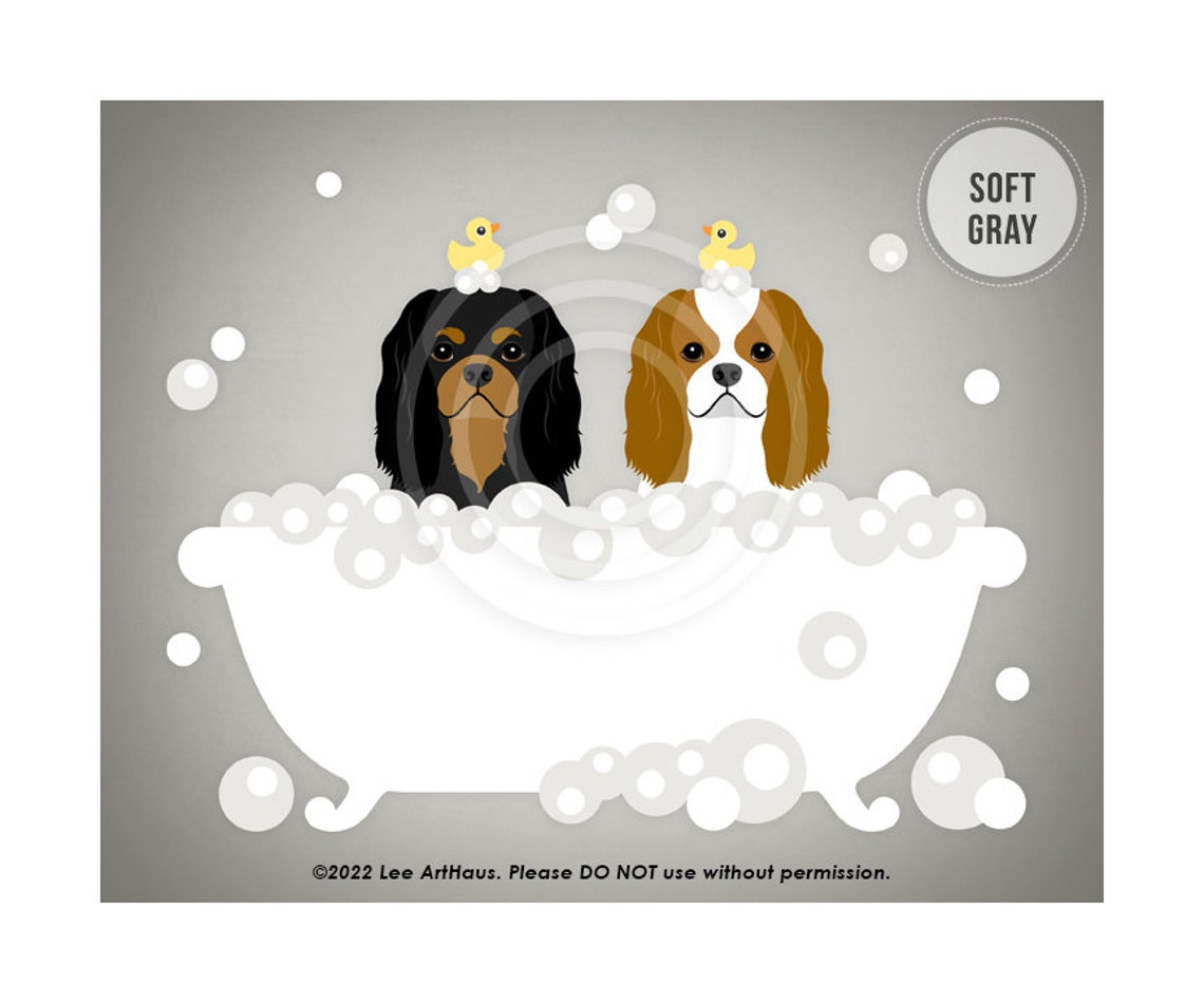 Two Cavalier King Charles Spaniels Bubble Bath Tub Duck Poster - Image 3