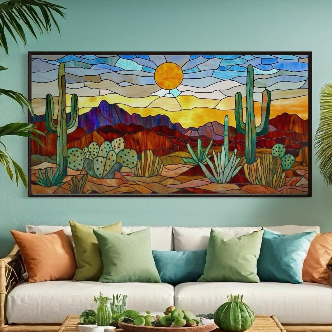 Stained Glass Desert Landscape, Southwest Art Print