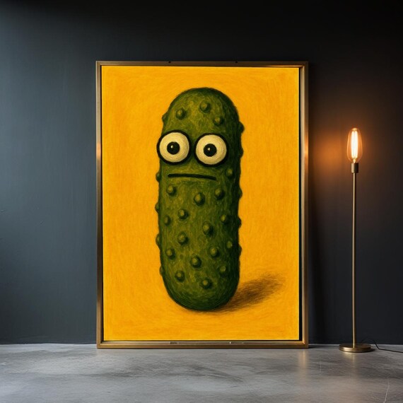 Funny Pickle Wall Art Anthropomorphic Food Poster Quirky Kitchen Decor Surreal